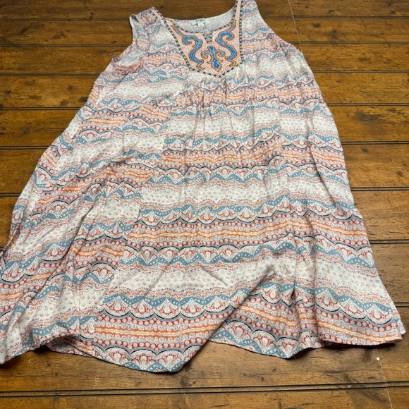 Umgee USA Dresses & Skirts - Umgee USA Women's Embroidered Tank Dress Abstract Print Blue Orange Size L